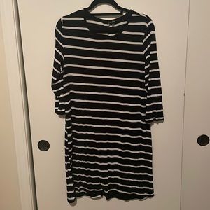 Just Love: Black with White Stripe Long Sleeve Short Dress (1X)